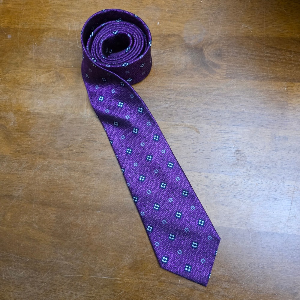Fratelli Moda Tie Mens OS Purple‎ Geometric Silk Handmade Classic Professional